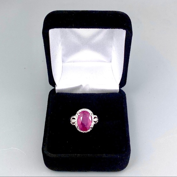 VINTAGE 4.41CT NATURAL Ruby & Topaz Platinum Sterling Silver Ring 6.25 6 1/4 - Picture 1 of 6